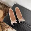 Luxury designer v rivets ballet flats shoe women bow silk slip on ballerina round toe ladies dress fashion shoes size 35-40