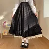 Jupes Deeptown Lolita Long Jupe Femmes Élastique Taies A-Line Fashion Japonais Patchwork Fairy Ruffle Automne Mori Girl