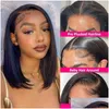 Lace Wigs Straight Short Bob Front 13X4 Transparent Human Hair Pre-Plucked With Baby Jazz Star Drop Delivery Products Otinl