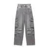 JEANS FEMMES 2024 Slim Retro Multi-Pocket Cargo Slim Multi-Pocket Cargo