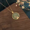Chinese Retro Court Style Design Jade Inlaid Round Gold Lotus Pendant Classic Lady Necklace Jewelry Gift Necklaces9828552