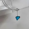 Pendant Necklaces Blue Rhinestone Love Heart Collar Pendant Necklace for Women Romantic Sweet Cool Aesthetics Clavicle Chain Luxury Trendy JewelW5VN