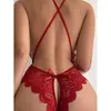 Bras Sets Couchlessless Red Sexy Unprewear Women Lace Lace Hollow Bra Set Costume Robe Deep V Open Bow Lingerie transparente