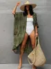 Bikini cover-ups svart retro randig självbältad kvinnor som sommarkläder kimono klänning strandkläder baddräkt täcker Q1225