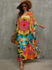 Bohemian impresso Kaftan de verão casual férias maxi vestido feminino roupas praia use maiô de natação q1464