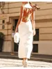 Casual jurken Elegant Prom For Woman White High Neck Mouwless Backless Sexy Side Slit Slit Lengte avondfeestje Guestgast 2024