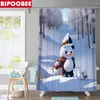 Rideaux de douche 3d Snowman Curtain imprimé Joyeux Noël Salle de bain Set Fabric Baignoire Snow Pine Treelet Couvercle de bain Tapis de bain