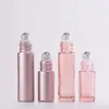 2pcs 10mlピンク色の厚いガラスロールエッセンシャルオイルの空の香水ボトルローラーボールボトル
