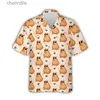 Men's Casual Shirts Kawaii Capybara pattern mens 3D printing Aloha Beach Hawaii mens short sleeved cool flip collar shirt yq240408