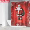 Rideaux de douche Santa Claus Red Curtain Curtain de Noël Tapis de bain de salle de bain Tapis et couvercle de toilette Couverture de neige