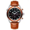 Armbanduhren Automatische Uhren für Männer mechanische Selbstwindbewegung Orange Blau schwarzer Leder Gummi Edelstahl Reloj Hombre Baratos