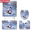 Rideaux de douche 3d Snowman Curtain imprimé Joyeux Noël Salle de bain Set Fabric Baignoire Snow Pine Treelet Couvercle de bain Tapis de bain