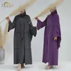 Loriya Sourceメーカーの伝統的なイスラム教徒の服3PCSアバヤは、異なるエッジレディースドレスで固体色を設定します