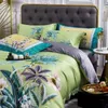 Bedding Sets Tropical Green Palm Leaves Flamingo Duvet Cover Egyptian Cotton Soft Quilt 1Bed Sheet 2 Pillow Cases