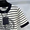 Summer New Striped Emblem Knitted T-shirt