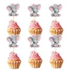 Party levererar 20st elefant papper cupcake topper barn födelsedagstårta dekoration pojke flicka baby dusch kön avslöjar