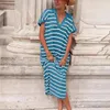 Sukienki imprezowe w paski sukienki maxi kobiety moda swobodna luźna luźna w dekolcie z krótkim rękawem Summer Boho w stylu boho dama na drutach