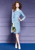 Casual jurken Designer Elegant Blue Tweed Woolen Women Fashion Long Sleeve V Neck Single Buttons Dress Office Lady Party Party Vestidos