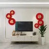 Party Decoration 91AD 6Pcs 3D Fu Character Tissue Paper Fans Blessing Door Sticker 2024 Happy Year Of The Ox Window Glass Chinese Fan-shaped