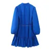 Garaouy Summer Womens Casual Versatity Shirt Robe Femelle Feme Breasted Belt Mini robes Blue Loose Sundress Vestidos 240408