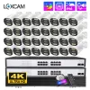 Sistema loxcam 32ch 4K CEMINAÇÃO DE SEGURANÇA CCTV Sistema de segurança 8MP Poe NVR Kit 4K de duas vias Audio Outdoor Full Color Night Night Video Videoveillance Camera