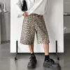 Shorts masculins hksh américain high street rétro léopard imprimé denim Tide Straight décontracté jambe de mode capris pantalon hk0513