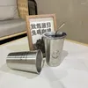 タンブラーフォールプルーフティーカップストローとストローのシンプルなコーヒーカップ工業用風304ステンレススチール家庭用ビール