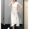 Robes de fête Femmes Robe à mi-mollet irrégulière blanche ou imprimé O-cou manche courte 2024 Robe de mode féminine d'été