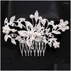 Hårklämmor Barrettes Crystal Pearl Bridal Hairpin Comb Clip for Women Bride Rhinestone Accessories Smycken Drop Delivery Hairjewelry OTSCD