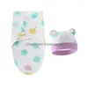 담요 Swaddling Summer Born Bair Boy Girls Head Neck Protector Cotton Slee Bag with Hat Set DDLE 얇은 통기성 0-6 개월 DHXA9