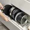 ポットとフライパン用のキッチンキャビネットオーガナイザー拡張可能なステンレス鋼貯蔵ラックボード乾燥調理器具棚240407