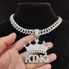 Pendant Necklaces Mens hiphop crown necklace with king pendant 13mm crystal Cuban chain hiphop chain ice sparkling necklace fashionable and charm4EVO