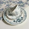 Creative Vintage Blue Flower Coffee Cup and Saucer Set Ceramic Family Restaurant Te Dish 2PS 240420