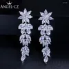 Brincos Dangle Angelcz lindo cluster de marquise flor cúbica zircônia cristalina de luxo de luxo queda para jóias de noiva AE237