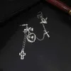 Charm Dark Punk Vintage Metal Chain Cross Love Earrings Women Personalized Hip Hop One Piece Ear Bone Clips Party Jewelry Gift240408