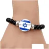 Charm Armband Israel Palestine Flag Gemstone Armband för män och kvinnor mångsidiga svarta pärlhaltiga handsmycken Drop Delivery Dhfrx