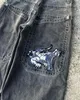 Streetwear jnco jeans y2k hip hop tecknad grafisk tryck vintage baggy jeans svarta byxor män kvinnor hög midja bred benbyxor 240407