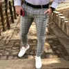 Calça masculina masculina manta de lápis estampa de primavera no verão bolsões de cintura alta skinny fit casual long streetwear