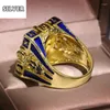 Cluster Rings 2024 Style S925 Emalj Blue Stripe Inlaid med Charm Ladies Jewelry Gift Retro 18K Gold Men's Overdrived Natural Crystal Ring