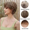Coupe de la coupe de la coupe courte courte coupe droite Brown Highlight Hails Synthetic Hair for Women Men With Bangs Cosplay Cosplay Res résistant à la chaleur 240327