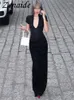 Sukienki imprezowe Zenaide głębokie szyję czarny krótki rękaw Ruched Maxi sukienka kobiet 2024 Summer podstawowy szczelin