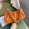 Schoudertassen vouwen ontwerp trendy pu lederen tas crossbody voor vrouwen 2024 zomers vaste kleur kleine schattige handtassen en portemonnees ketting