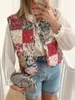 Kvinnors västar Knapp Knapp ned tryckt väst ärmlös V Neck Floral Print quiltad Cardigan Casual Color Block Open Front Jacket