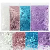 Glitter 4 väska*50G färgglad ljus nagel glitter fin pulver dekoration glittrande chunky blandad hexagon sequin bulk pigment naglar tillbehör