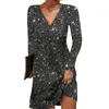 Casual jurken Elegant V-hals Dress Party Pargin V Neck Club Mini voor vrouwen Glanzende A-lijn Solid Color Soft Ademend