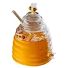 Storage Bottles Kitchen Honeycomb-shaped Small Bees Jar Clear Glass Honeys With Stir Rod