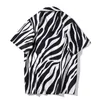 Zebra Print Street Fashion baju ootd lelaki style Turn-down Collar Vintage Style Men's Shirts Short Sleeved