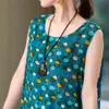 Casual Vintage Summer Dress Vestido Print Natural Regular Sleeveless Oneck Cotton Dresses Women Clothing Plus Size 240408