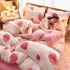 Bedding Sets JUSTCHIC Winter Duvet Cover Set Fleece Flannel Cartoon Print Double Sided Thick Warm Pillowcase Bed Sheet AB Version