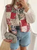 Kvinnors västar Knapp Knapp ned tryckt väst ärmlös V Neck Floral Print quiltad Cardigan Casual Color Block Open Front Jacket